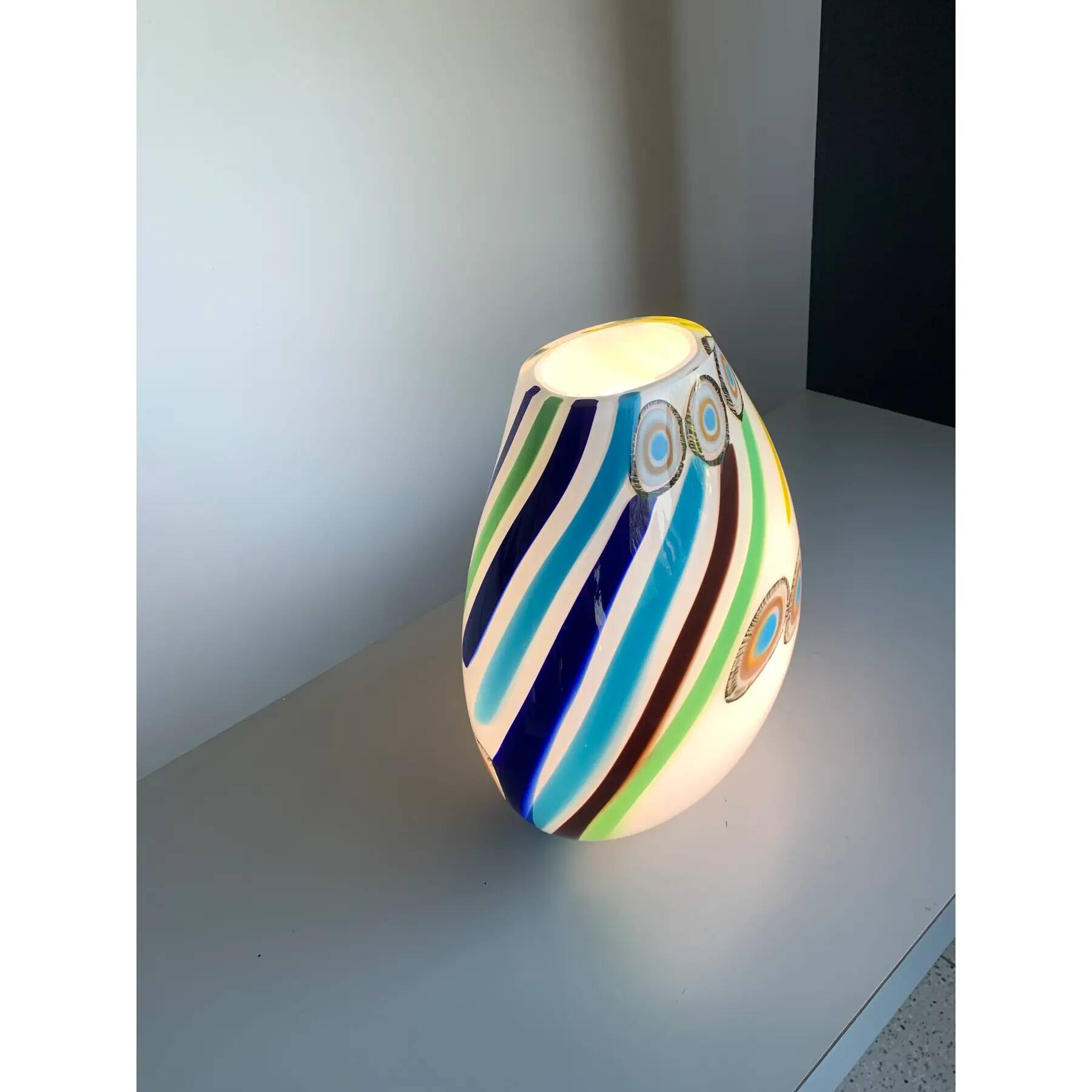 Milky-White Murano Glass Style Table Lamp Featuring a Multicoloured Reeds Vase