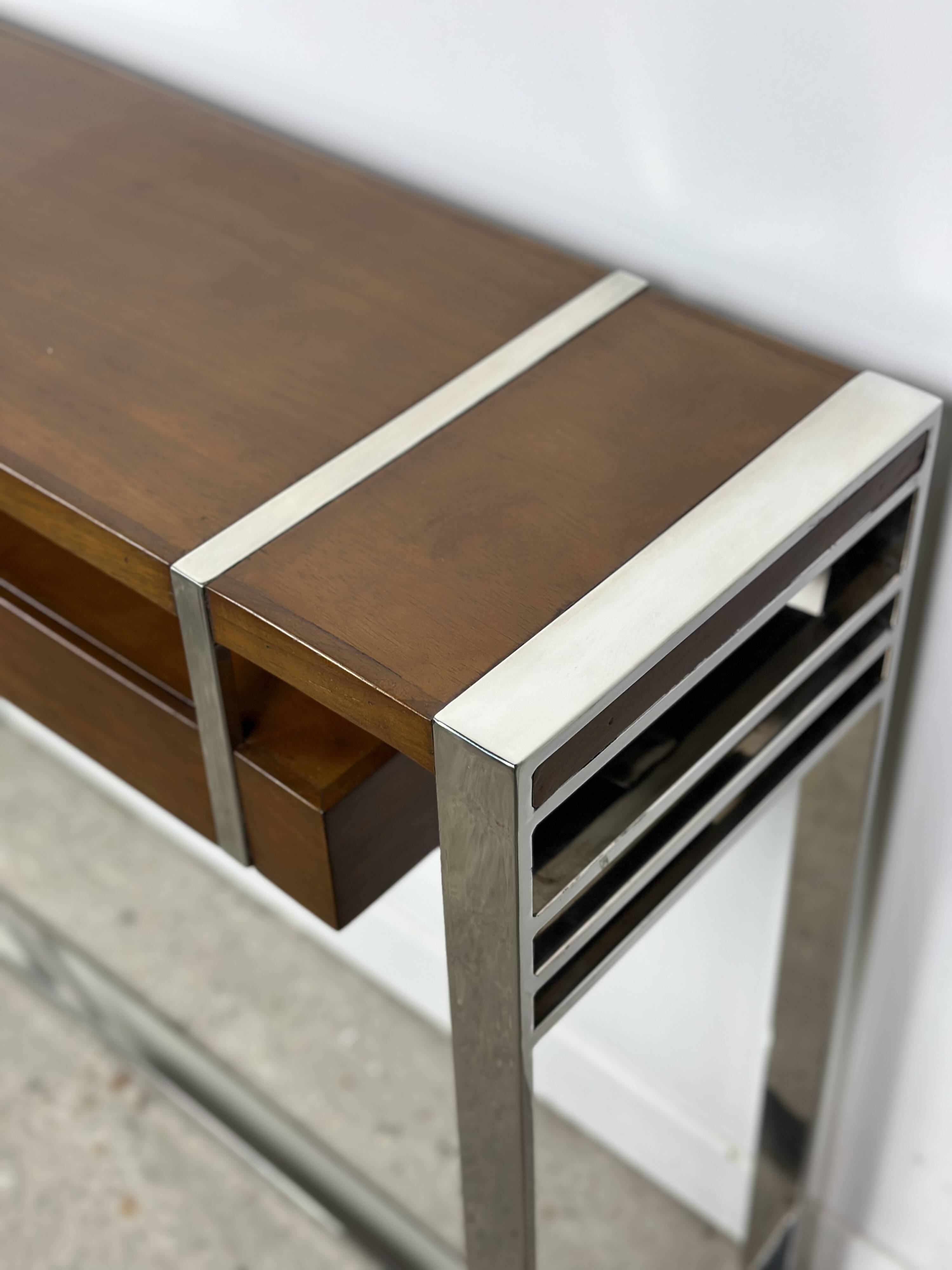 Console de style Art déco en bois et métal chromé