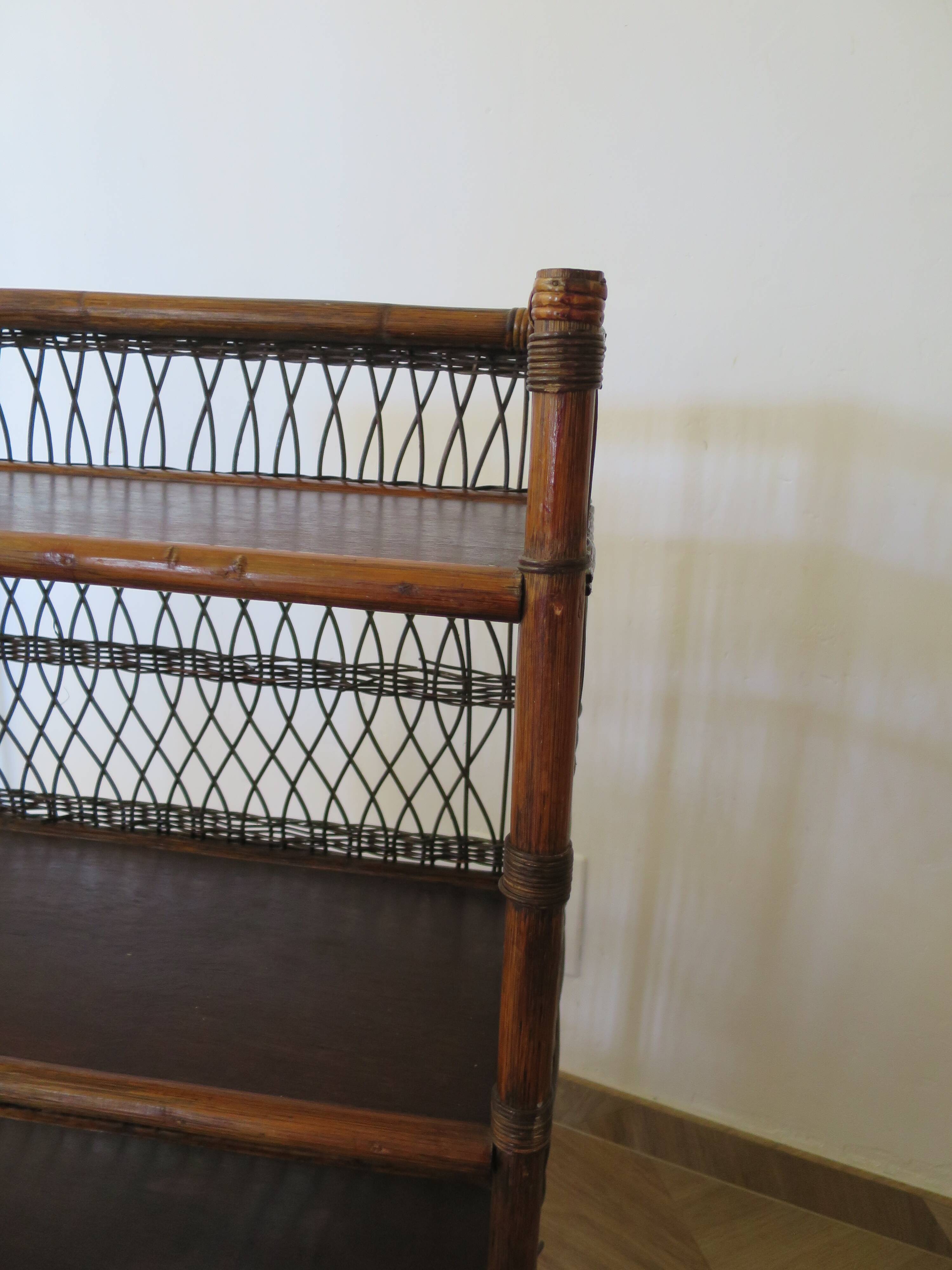 Bookcase - Bibus - 3 levels - woven rattan - bamboo - Vintage - 70s