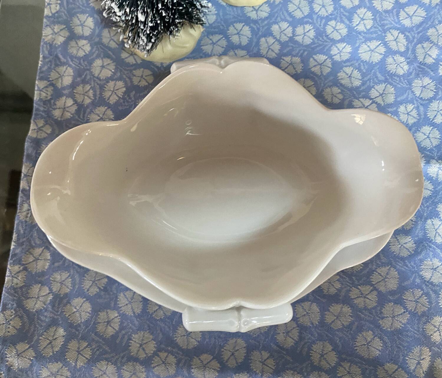 Antique porcelain gravy boat with bamboo motif