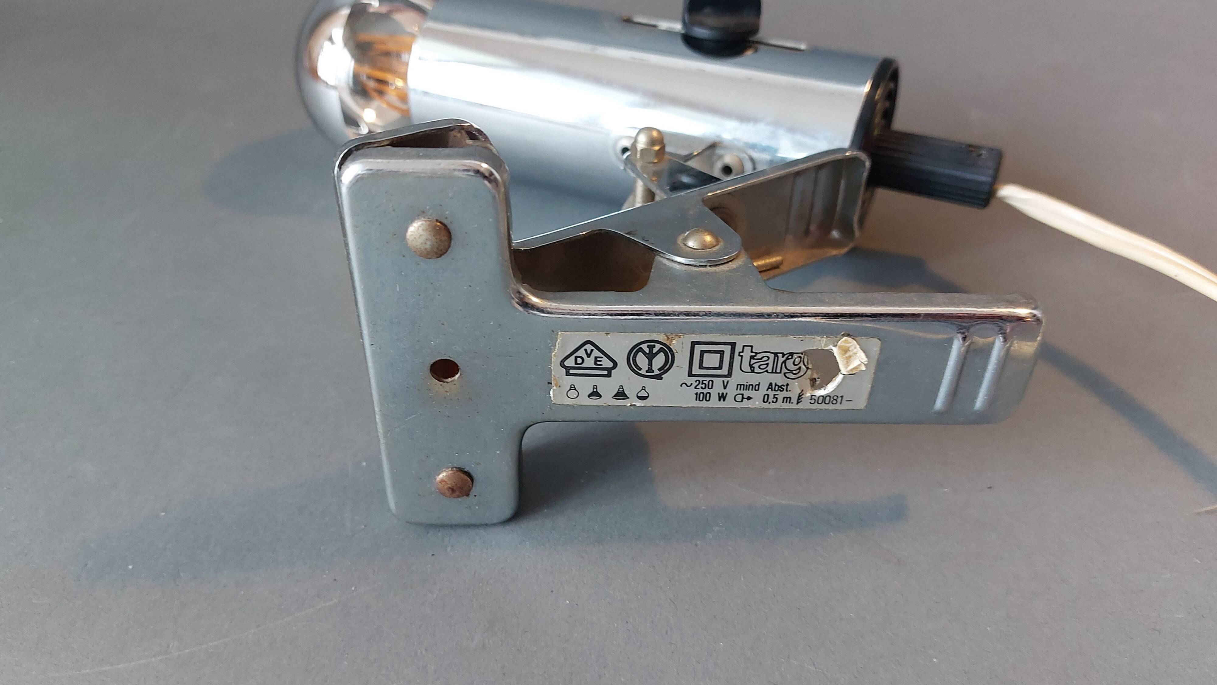 Chrome clip-on spotlight Targetti 1960, Italy.
