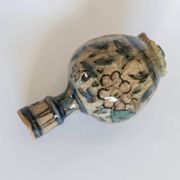 Antique 18th-century ceramic vase, hand-painted, Near Eastern design with floral motif and handle, small decorative art piece, gift idea.