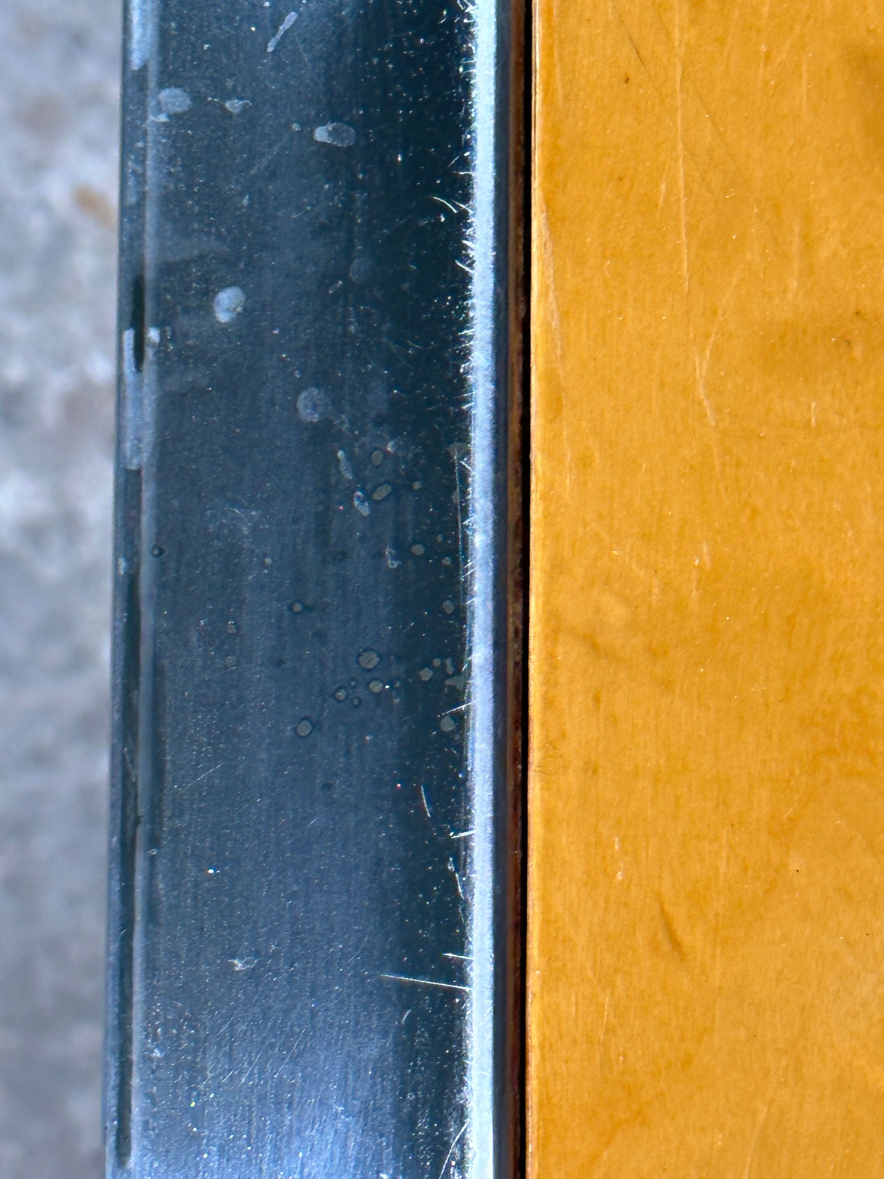 Square table vintage 70 Italian metal moiré and elm magnifying glass