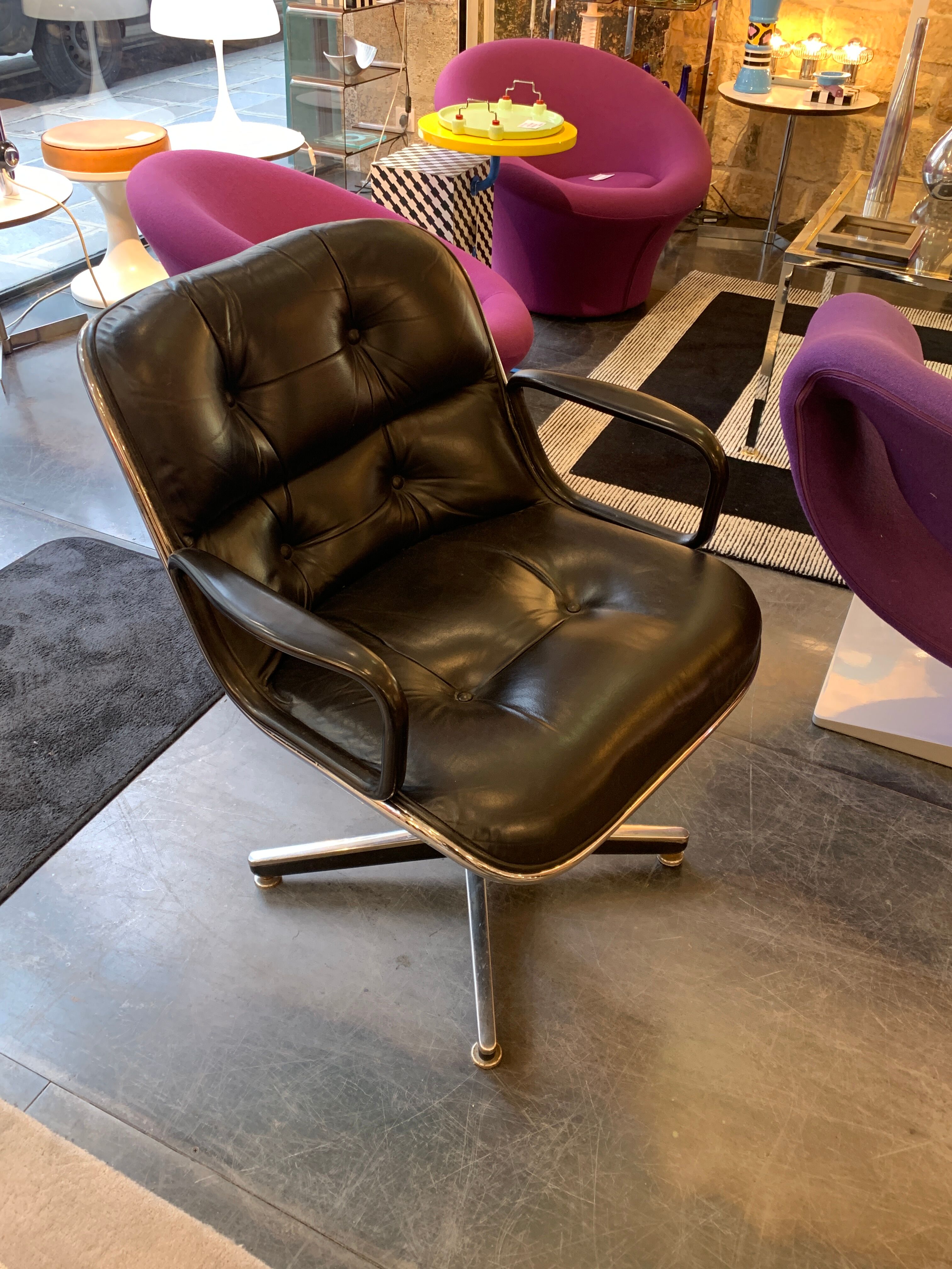 Armchair executive chair Pollock 1st edition 1965 - black leather