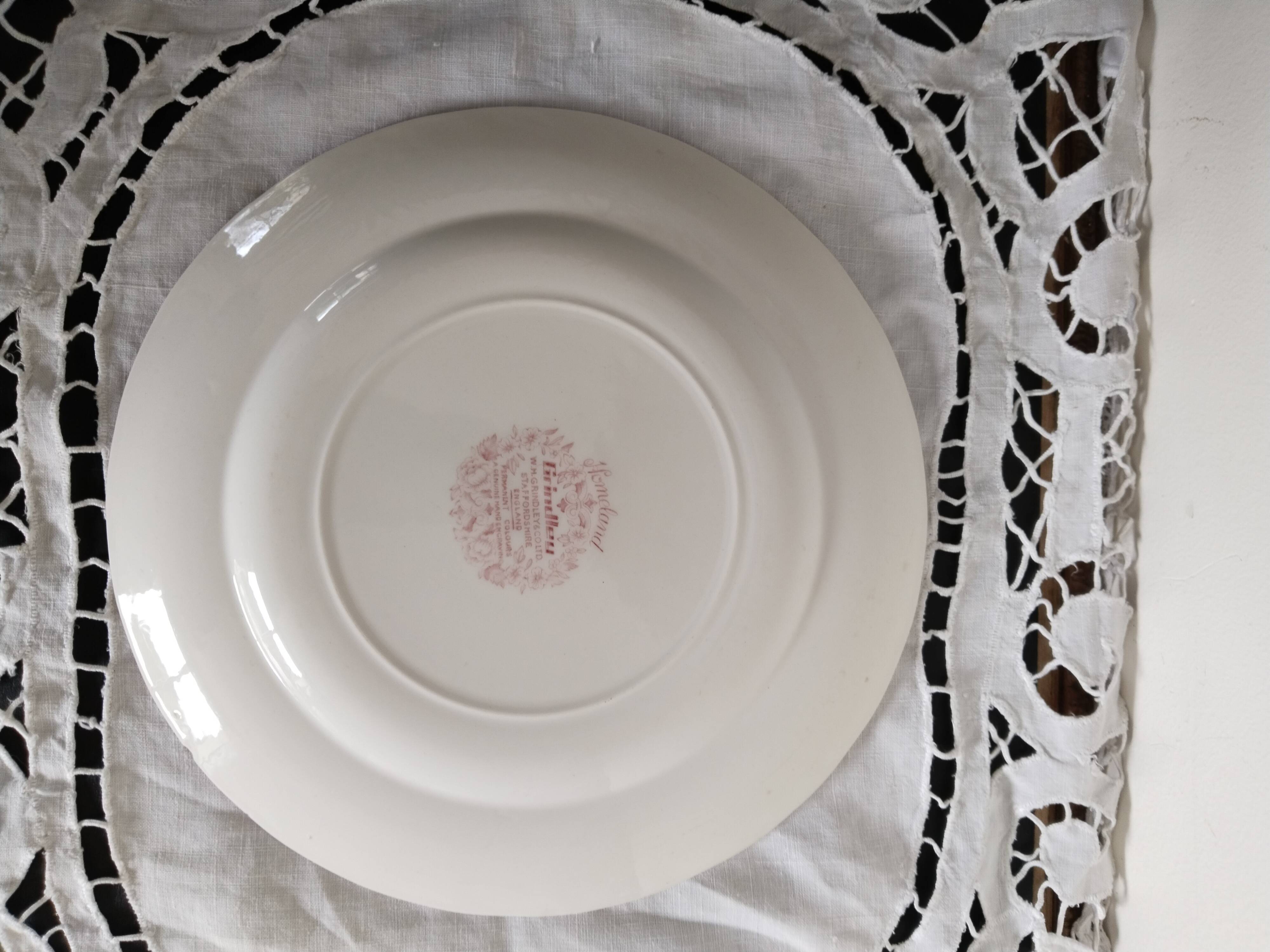 Red English porcelain dinner plate, Grindley, Staffordshire, England