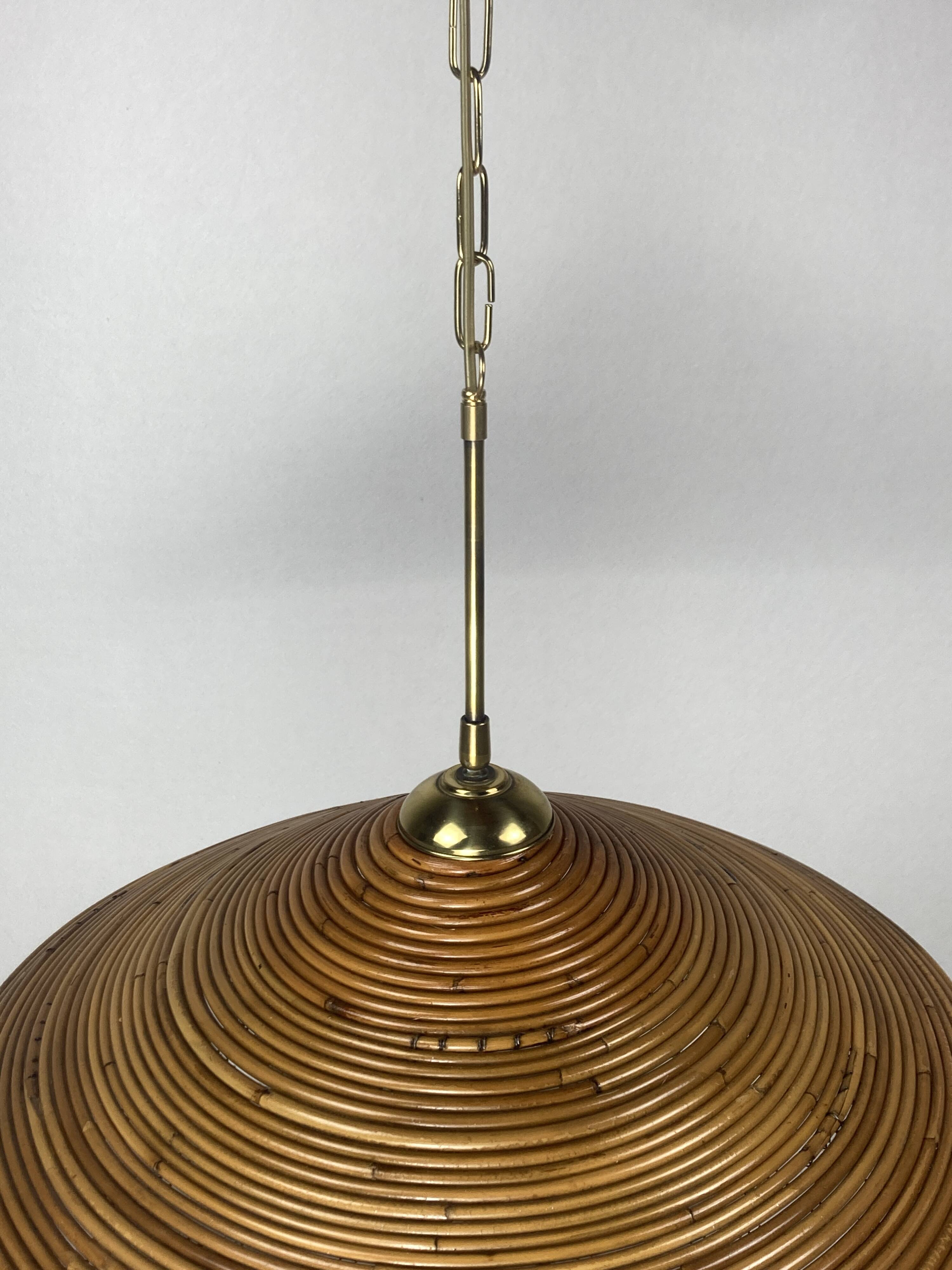 Pencil Split Reed, Rattan, Bamboo & Brass Pendant Lamp, 1970s