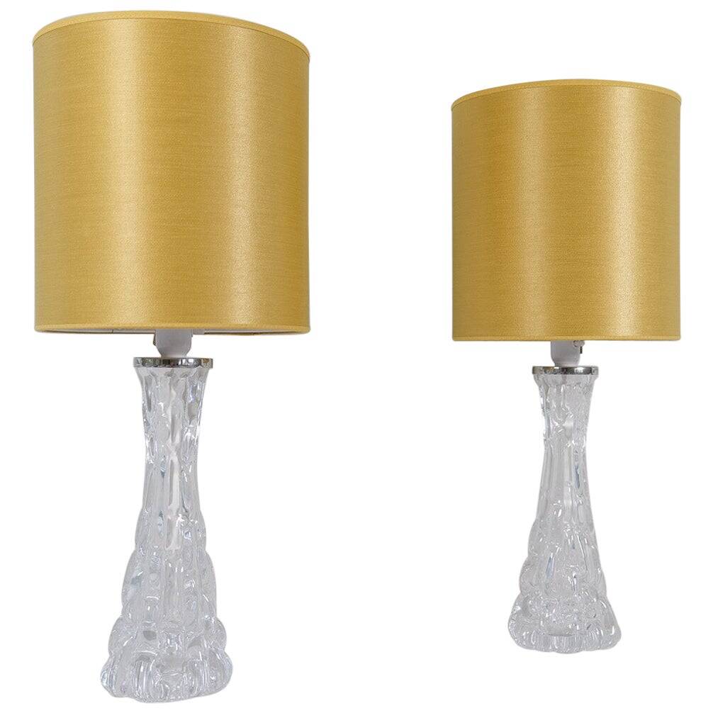 Mid-century modern crystal table lamps by Orrefors, designed by Carl Fagerlund, Sweden, 1970s.