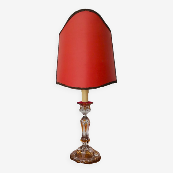 French Art Nouveau Crystal Red Silk Half Shade Table Lamp, 1940s