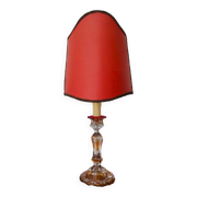French Art Nouveau Crystal Red Silk Half Shade Table Lamp, 1940s