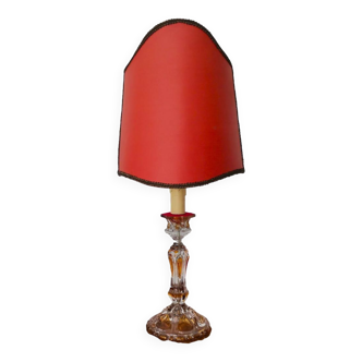 French Art Nouveau Crystal Red Silk Half Shade Table Lamp, 1940s