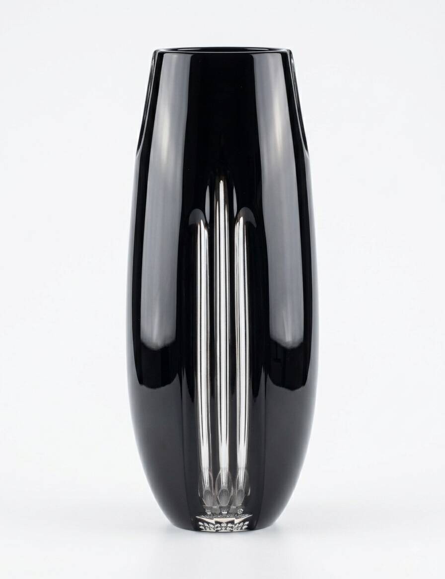 Black and clear cut crystal vase Bohemia Czechoslovakia 1970