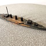 Wooden destroyer boat, antique toy from the early century.