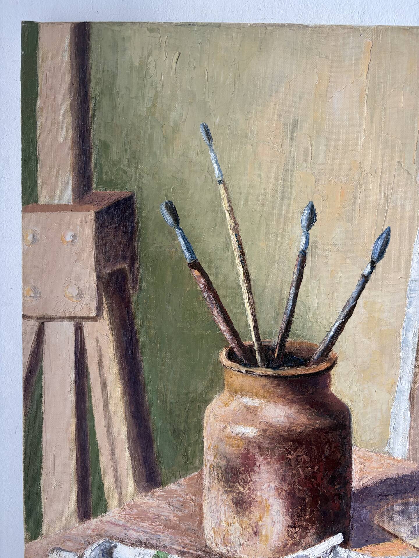 Artist studio, oil on canvas signed D Funes.