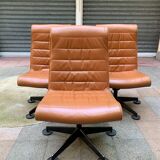 Conference armchair in fawn leather - 1980