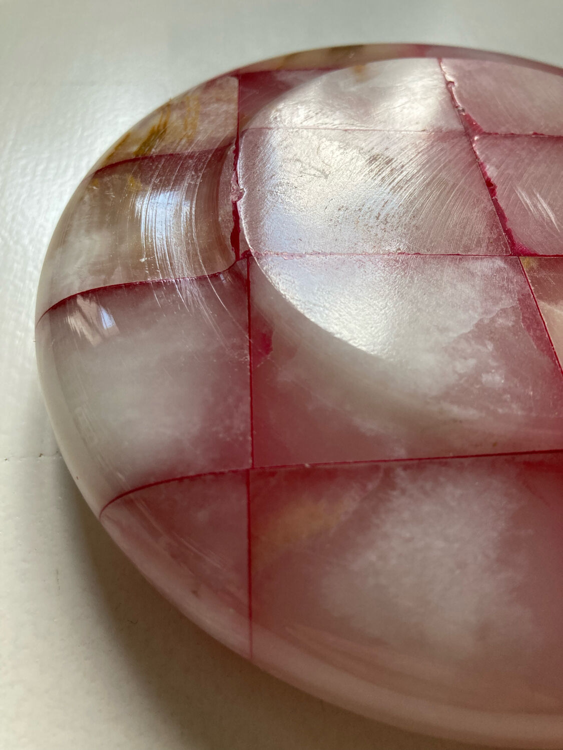 Ashtray with pink and white onyx checkerboard