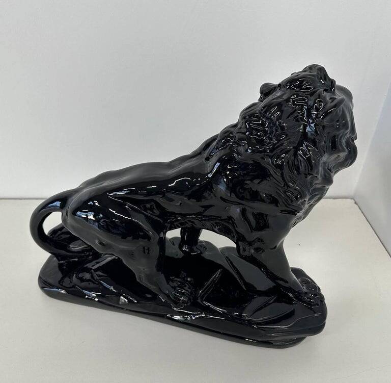 Polished Black Terracotta Lion Art Deco Italian, 1930s