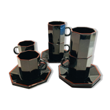 6 coffee cups octime arcoroc- esso collection - black and red - vintage - retro - kitchen