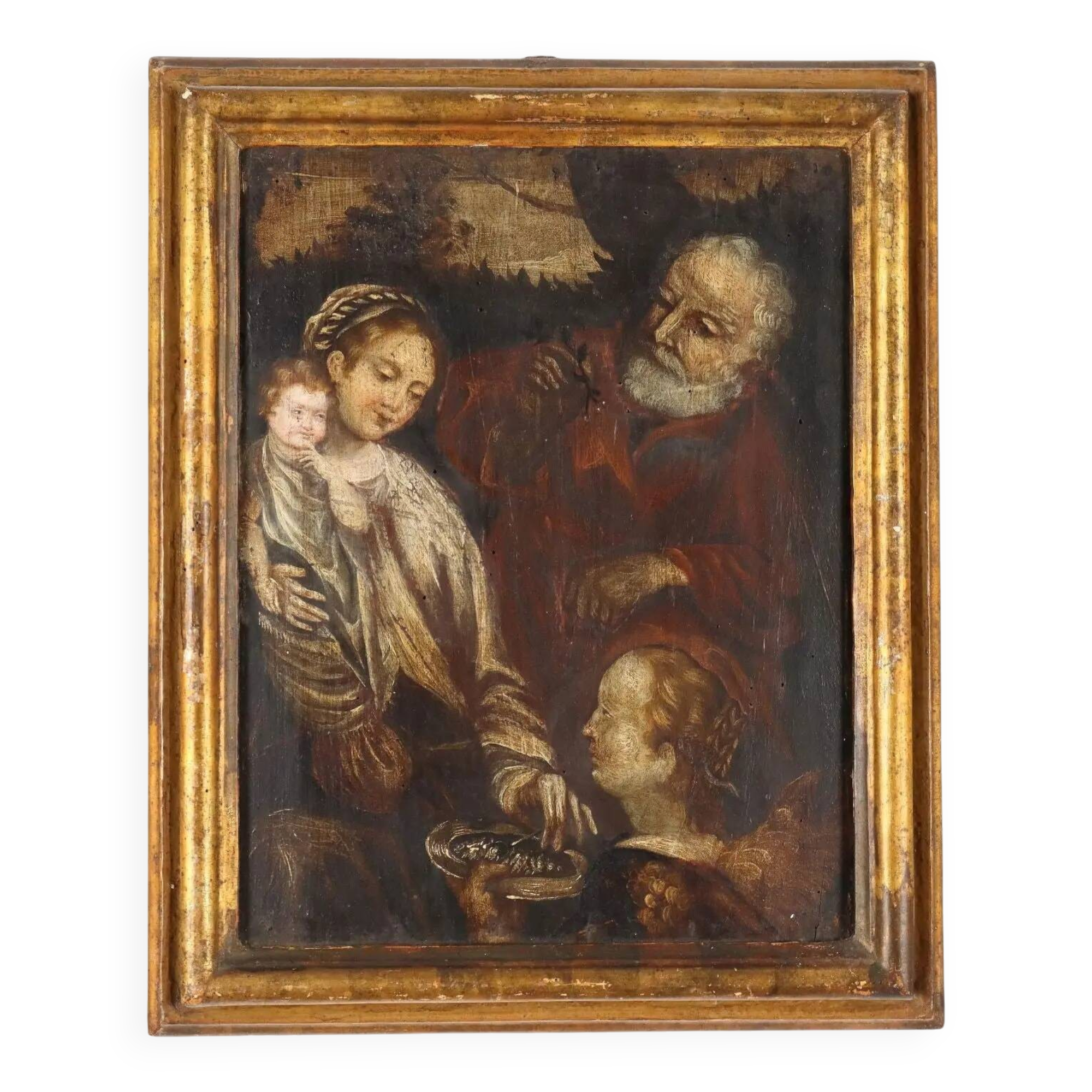 La Sainte Famille, peinture ancienne à l'huile sur panneau, XVI-XVII siècle