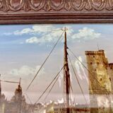 painting fixed under glass port of La Rochelle 19th century
