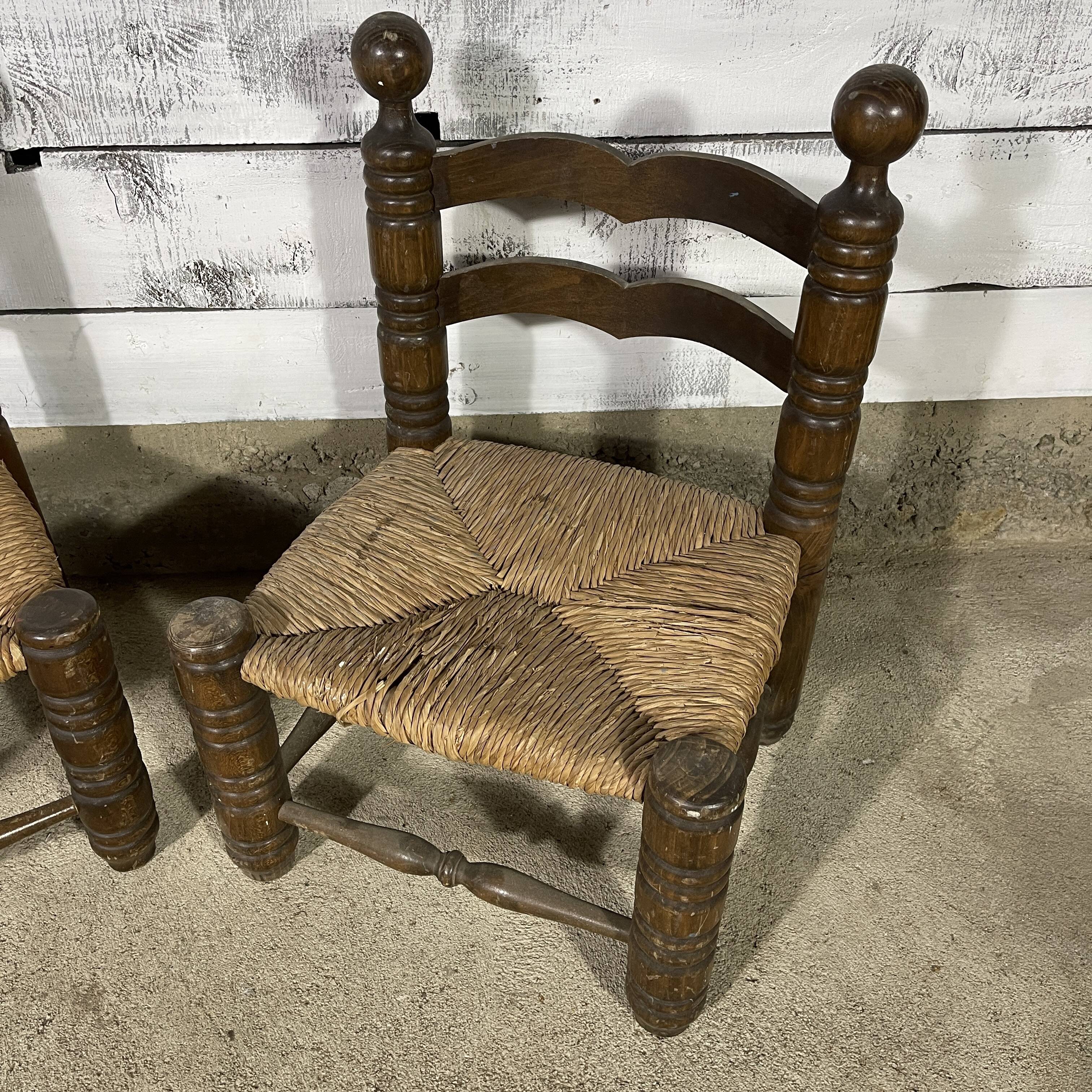 Pair of beech and straw chairs 1940