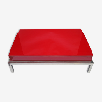 Large table low red laqué