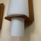 Vintage Scandinavian teak and opaline wall lights