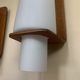 Vintage Scandinavian teak and opaline wall lights