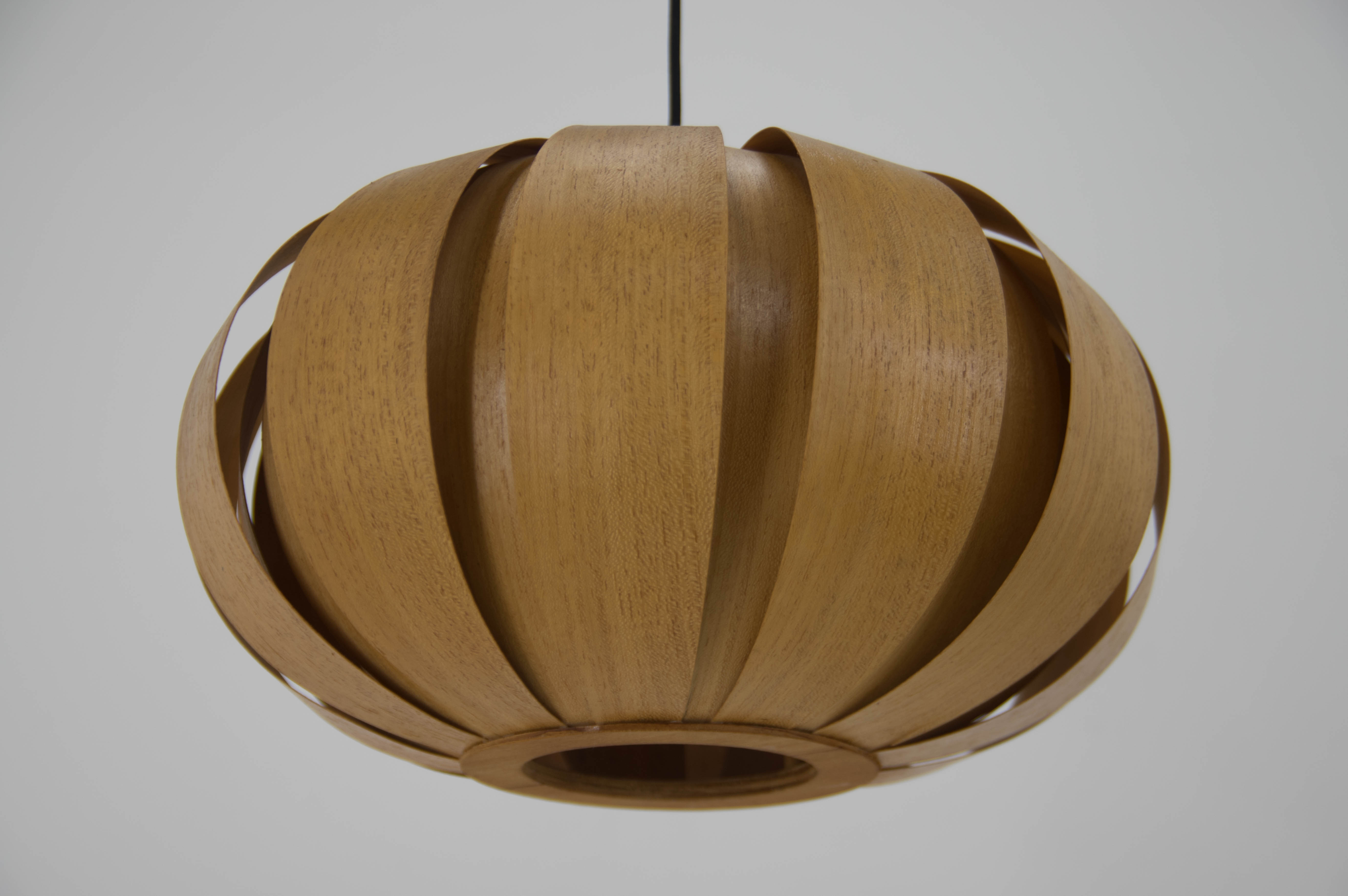 Midcentury Wooden Veneer Pendant, ULUV, 1960s