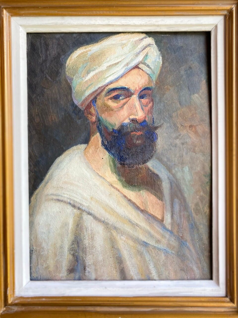 Old painting, portrait of a man with a turban, 20th century, signed