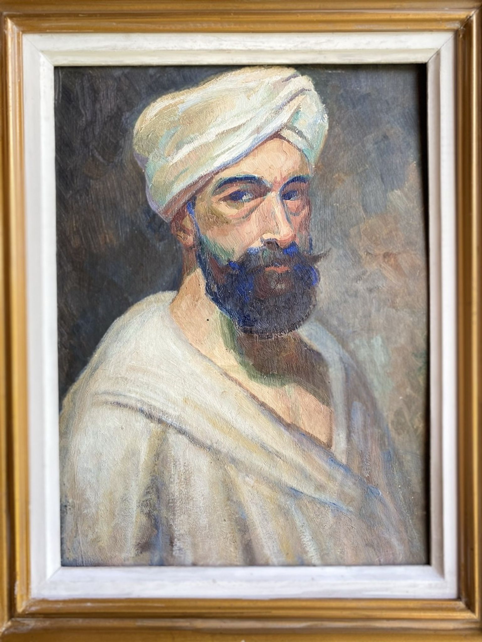 Old painting, portrait of a man with a turban, 20th century, signed