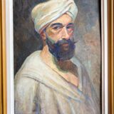 Old painting, portrait of a man with a turban, 20th century, signed
