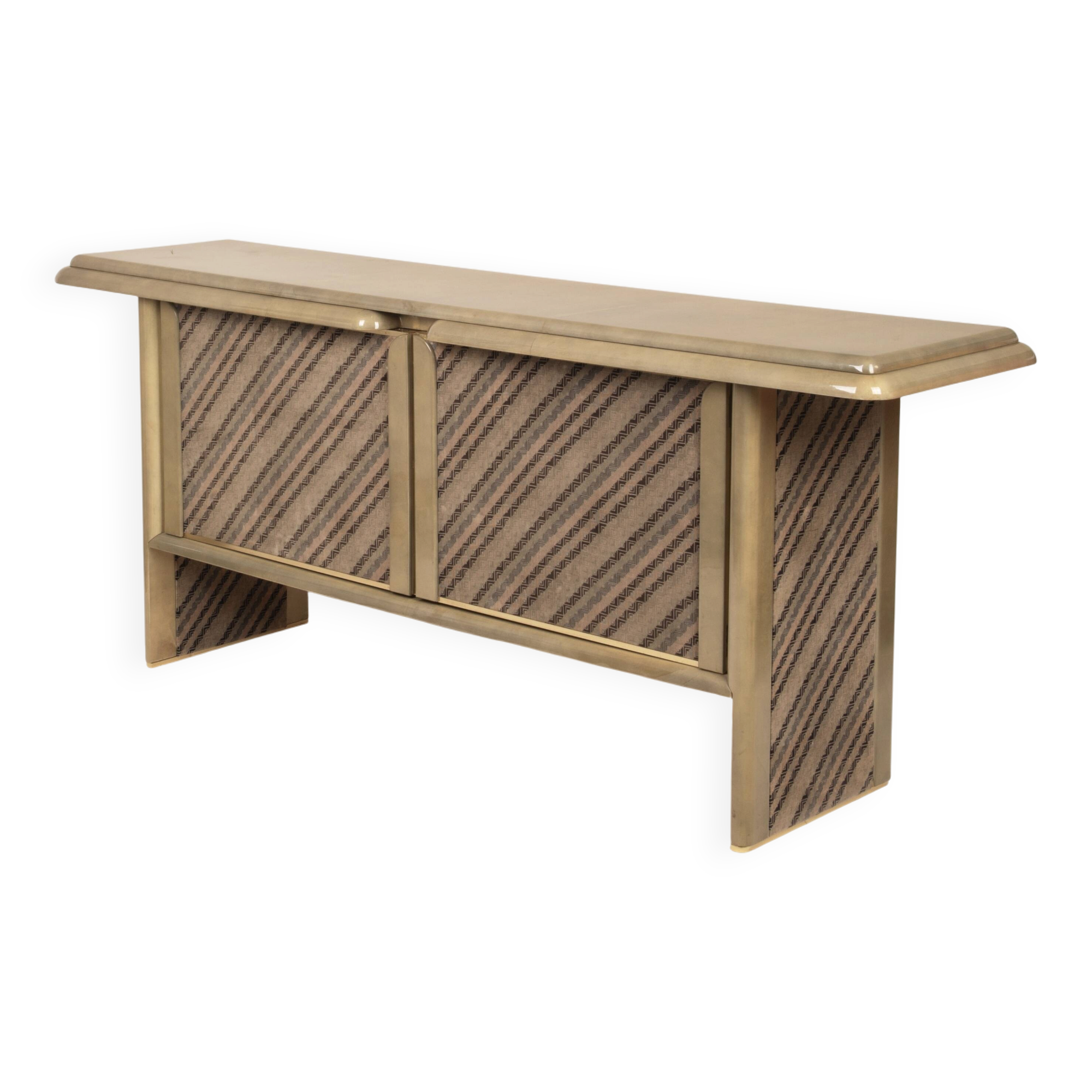 Sideboard in parchment and Missoni fabric by Angelo Mazzola for Salpol, 1980