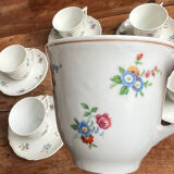 Service ancien à café/thé – tasses et soucoupes en porcelaine de Limoges.