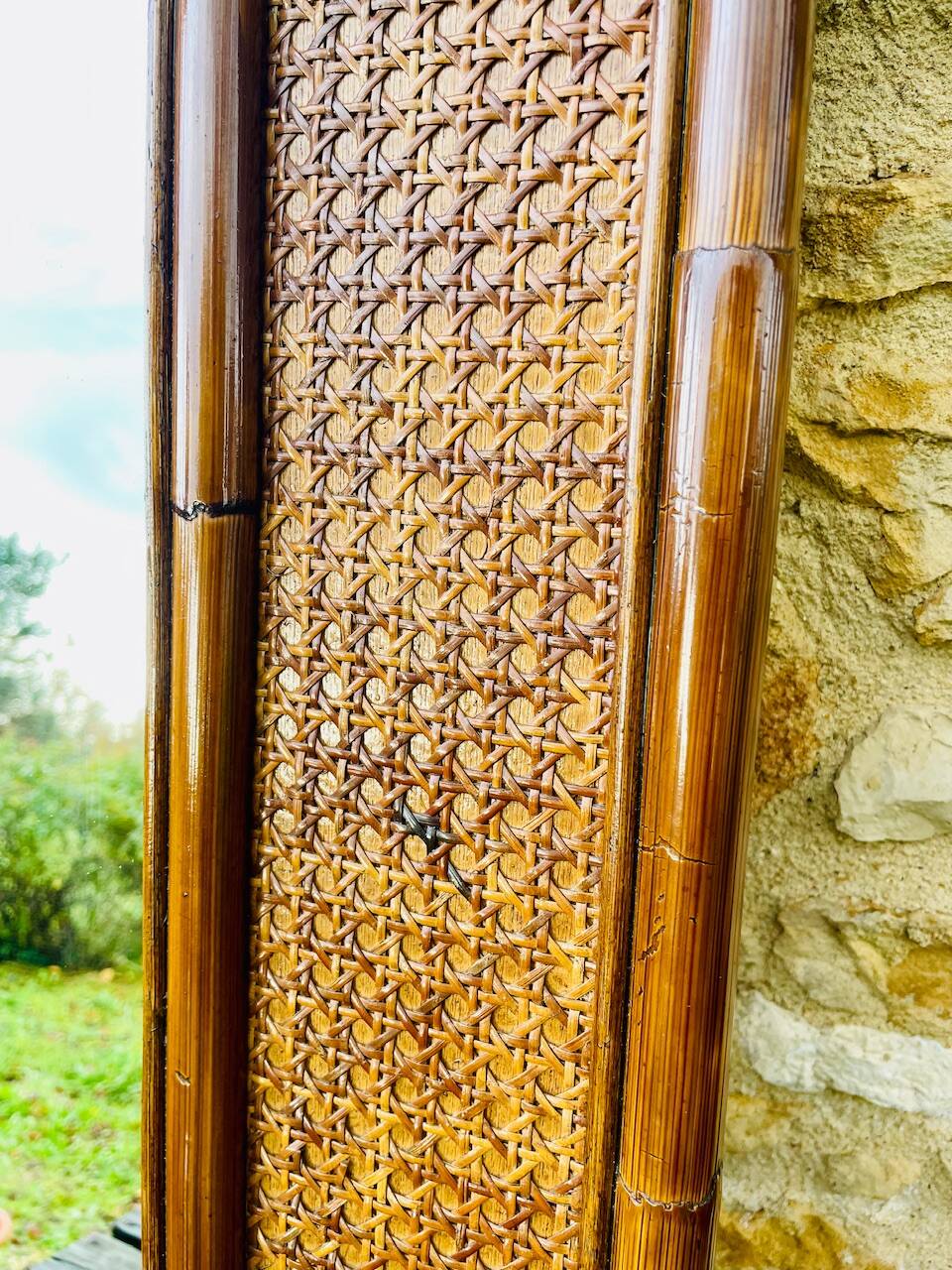Vintage mirror, bamboo, caning and rattan, circa 1960s