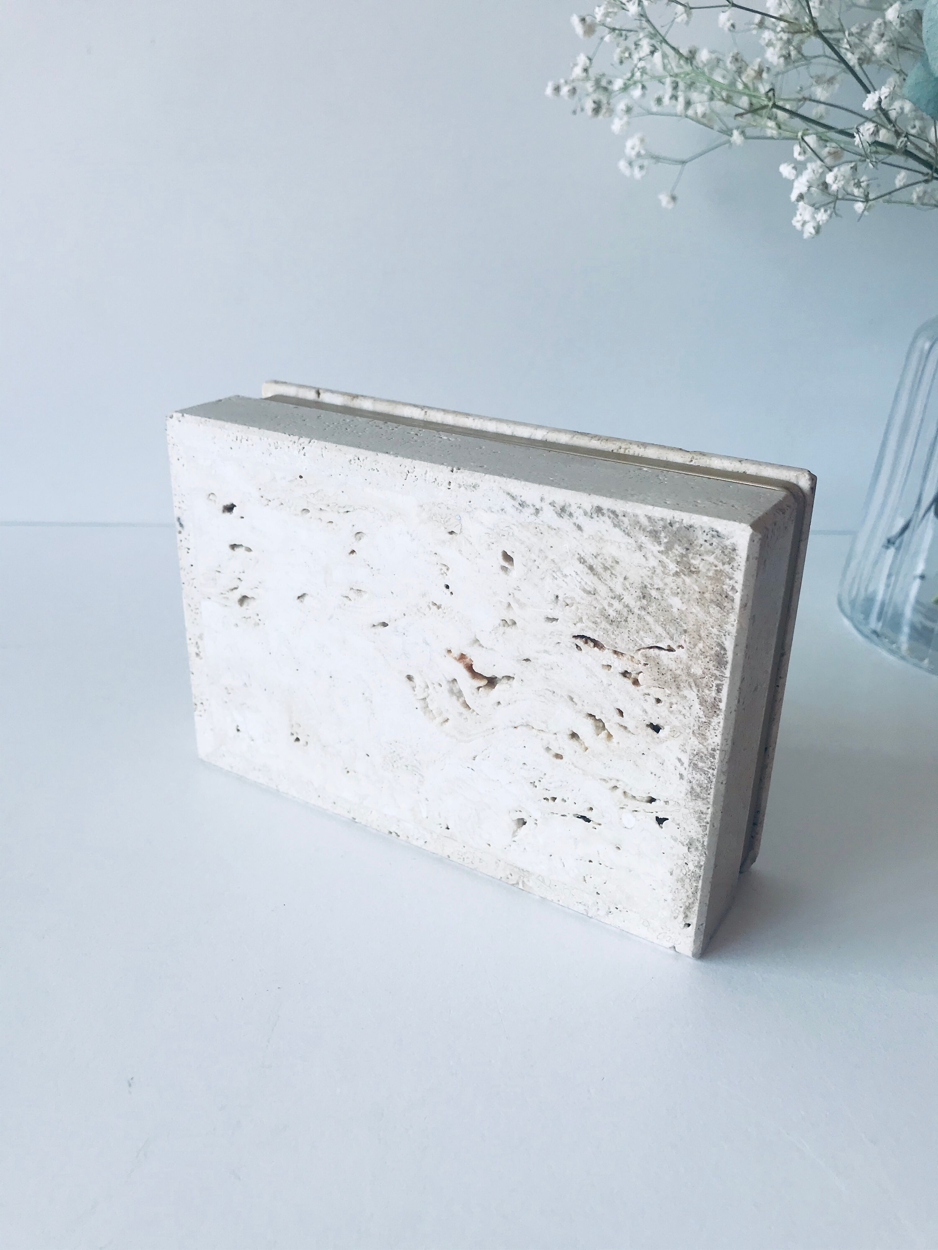 Travertine and brass box