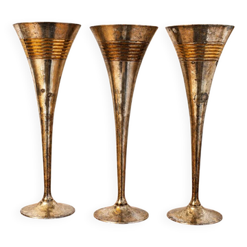 Lot de 3 coupes anciennes à pied en métal argenté et doré – Vintage