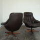 Pair of vintage Danish design brown leather swivel chairs by Bramin