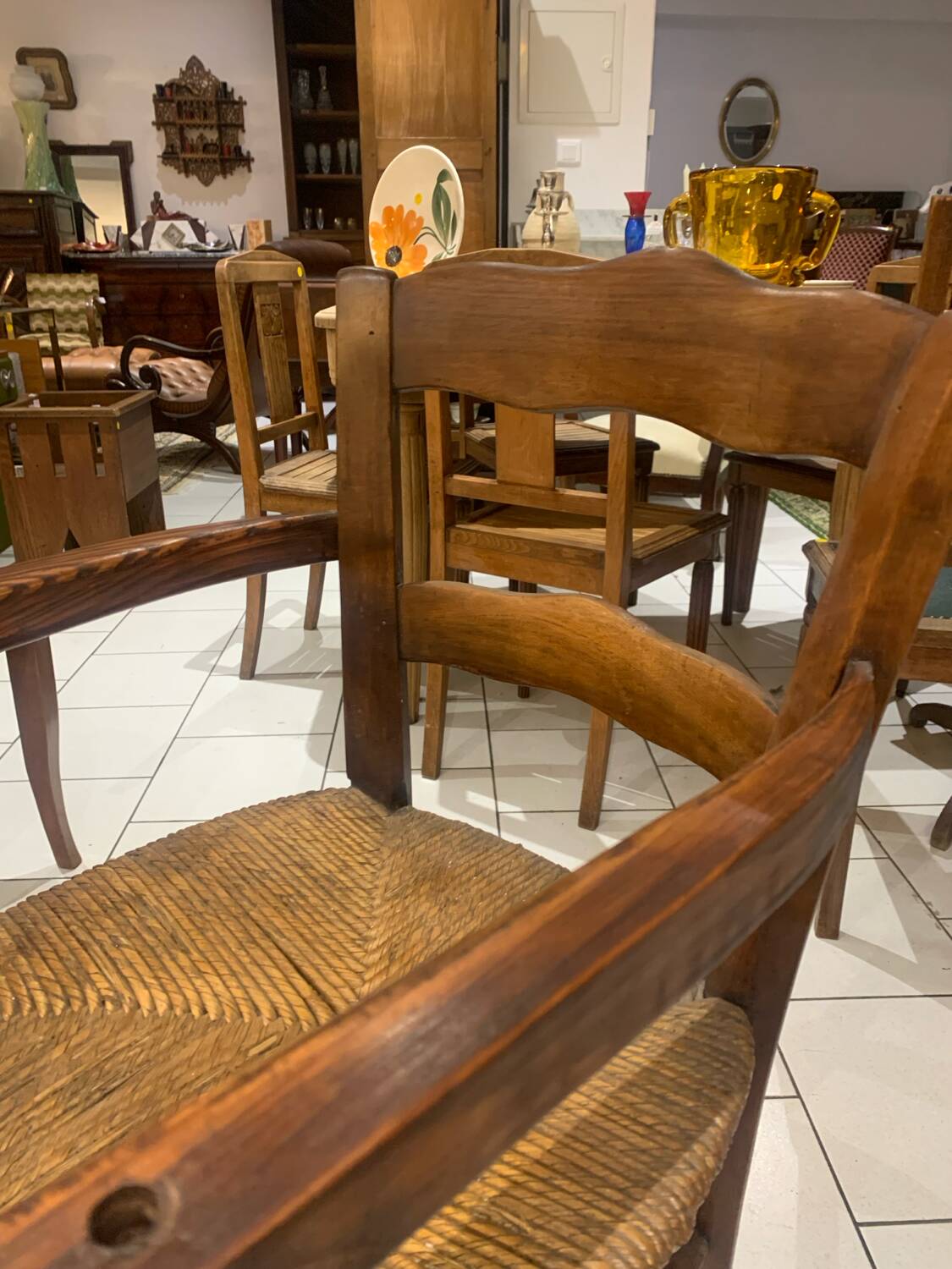 Antique straw-covered high chair