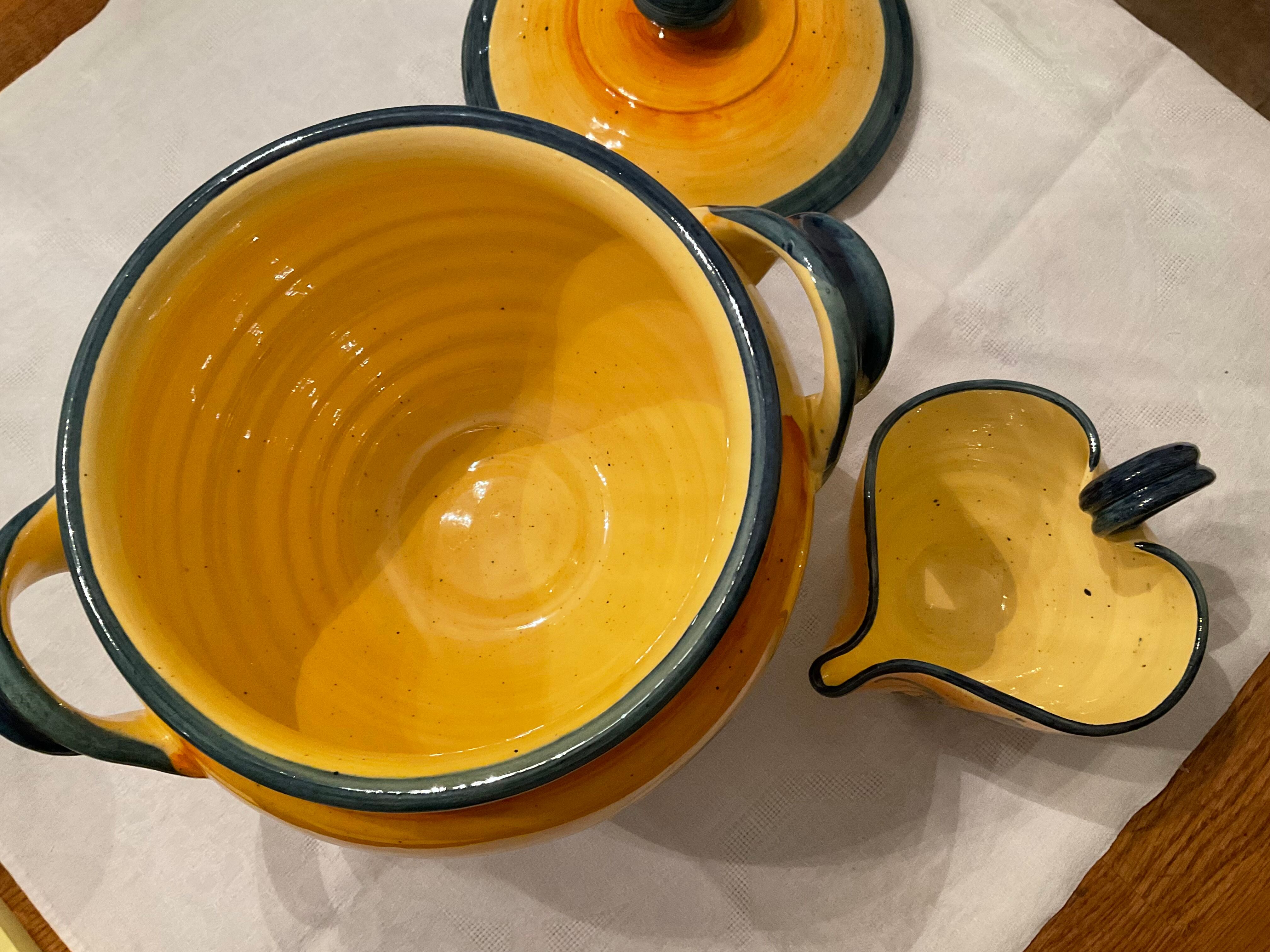 Souptureen and saucière, glazed terracotta, France, Provence