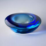 Vide-poche circulaire en verre de Murano bleu par Flavio Poli