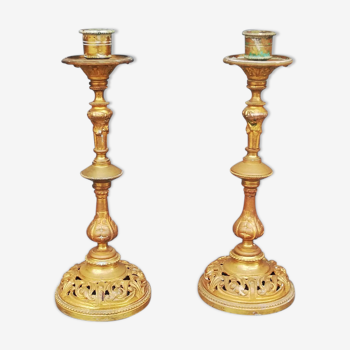 Pair of old bronze candlesticks