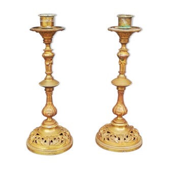 Pair of old bronze candlesticks