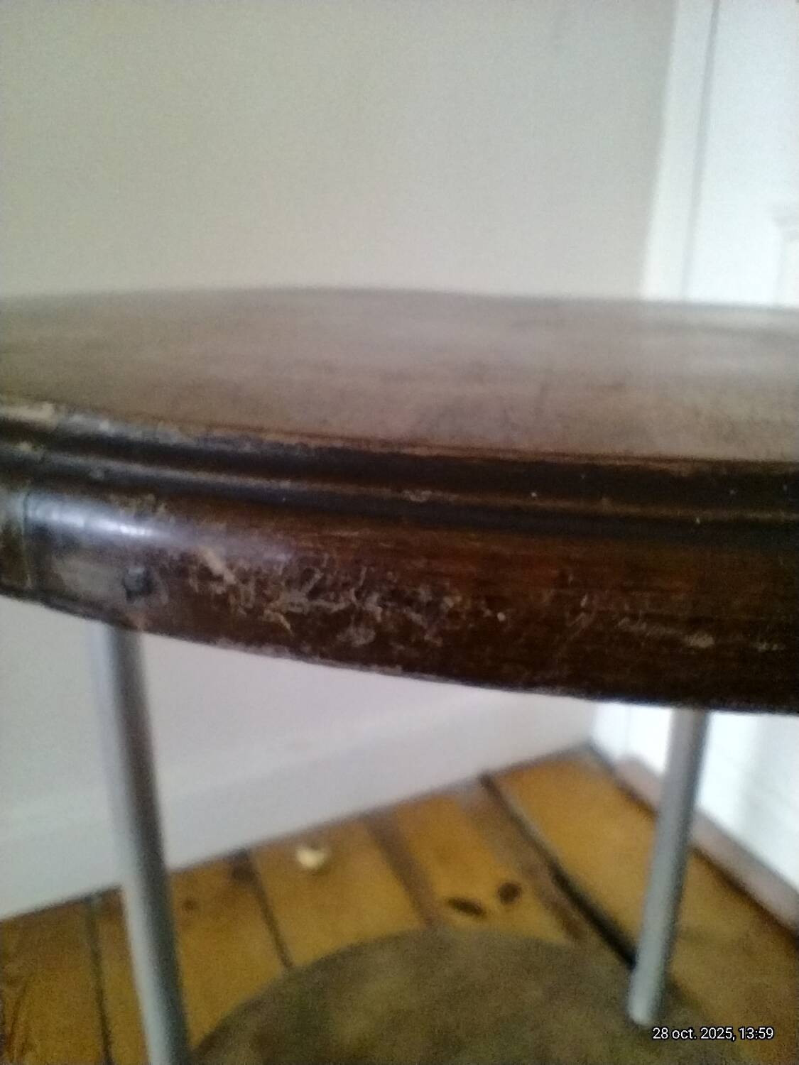 Table basse guéridon sellette vintage art déco tube métal plateau bois