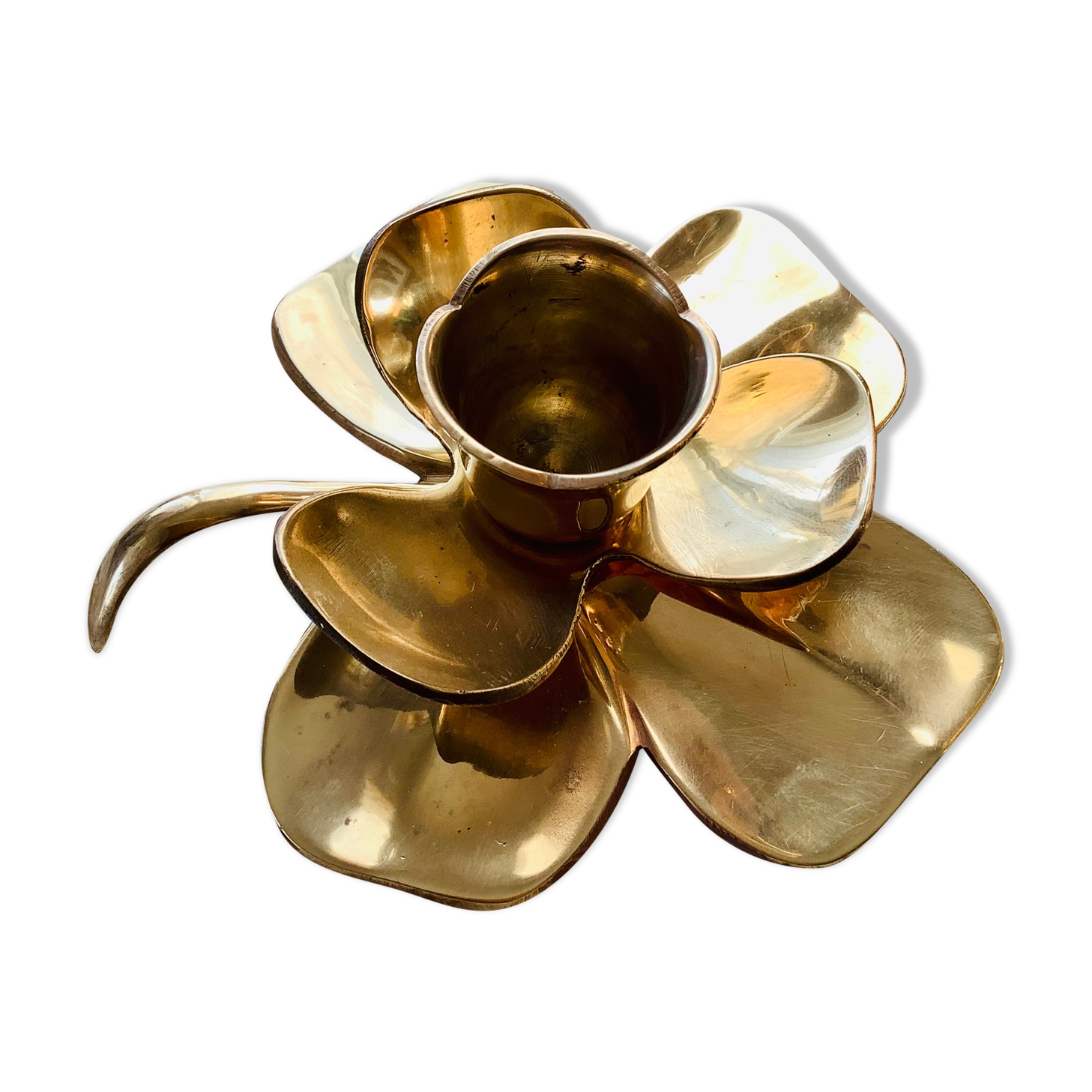 Brass clover candle holder