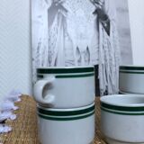 Lot 6 white porcelain cups green stripe