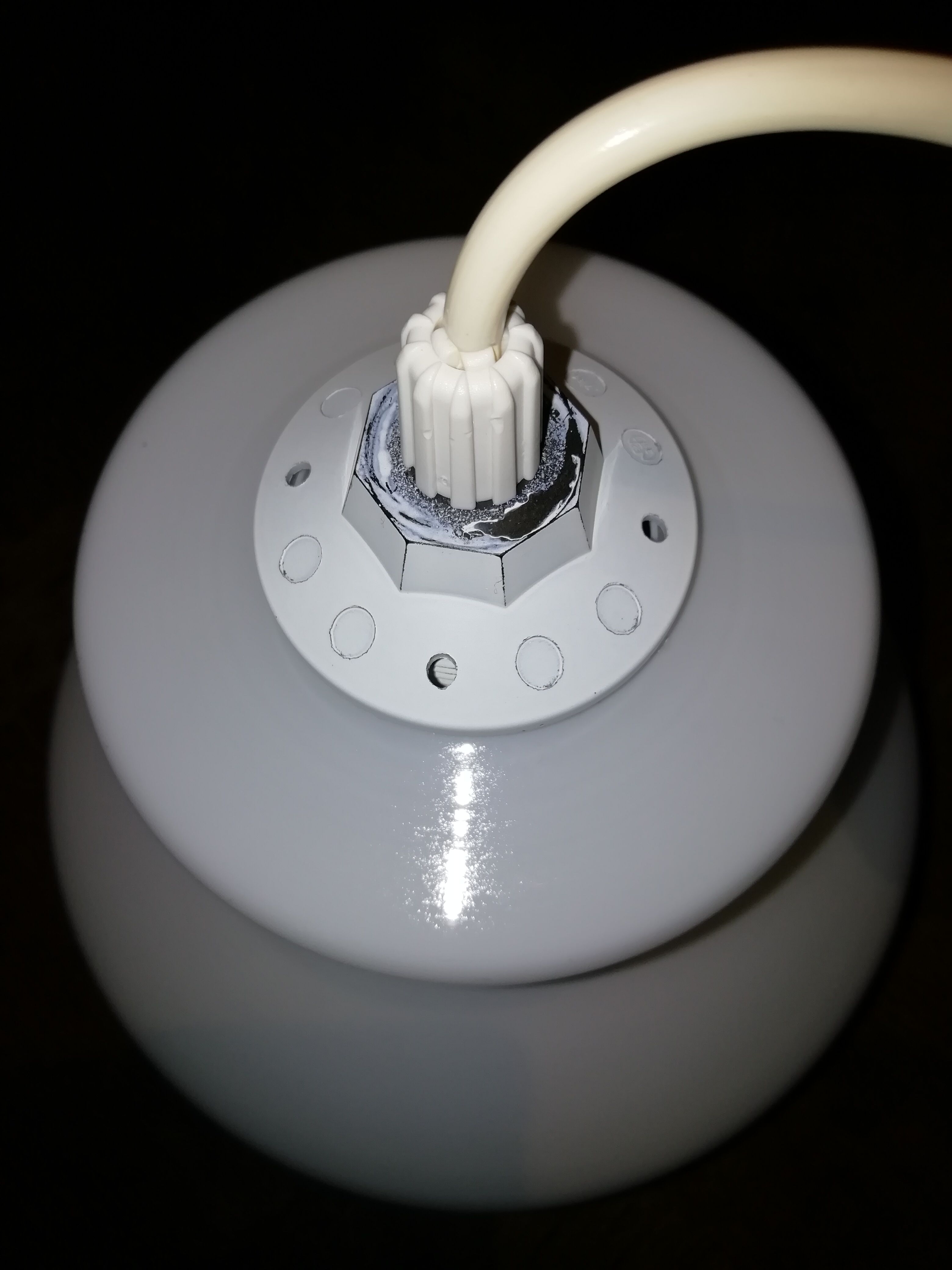 White opaline hanging lamp 70s