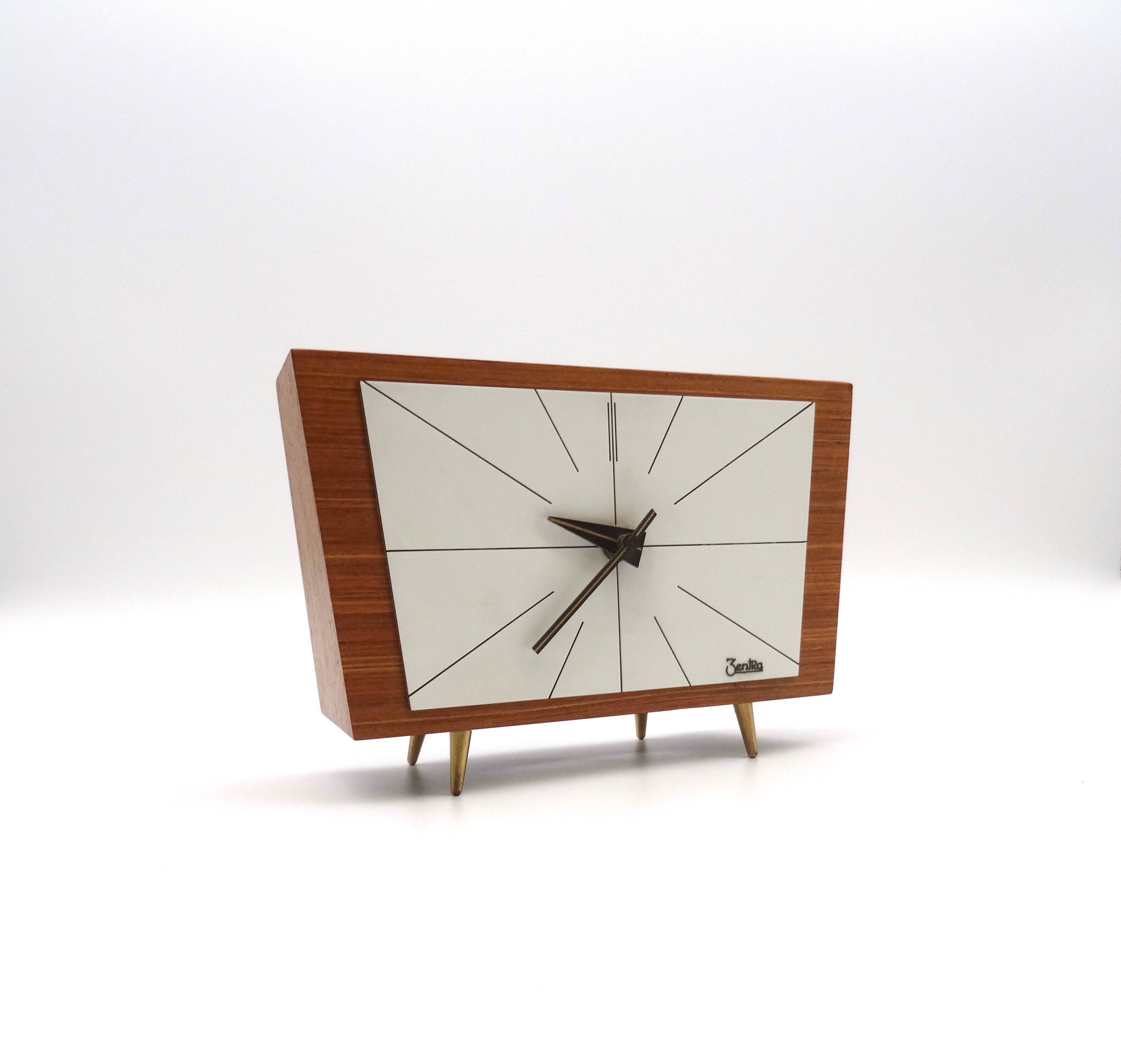 Rare mid century minimalist teak desk clock by zentra
