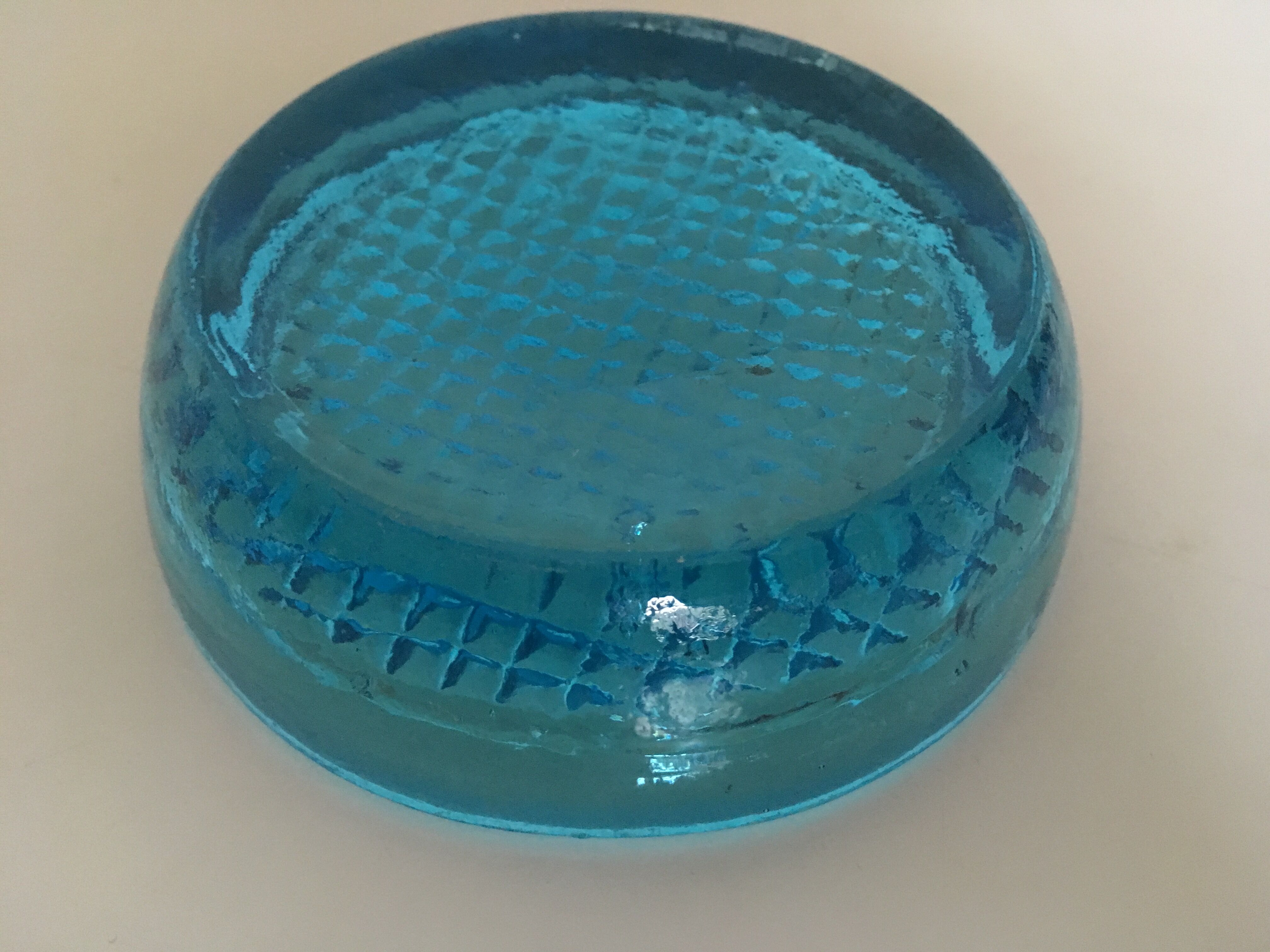 Cast glass moulded turqoise art deco mid century