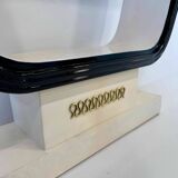 Italian Art Deco Parchment, Brass, Black Console, In the style of Borsani,