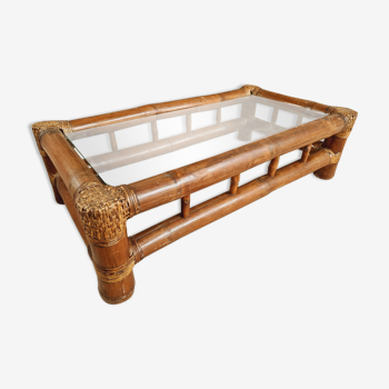 Vintage coffee table bamboo with glass